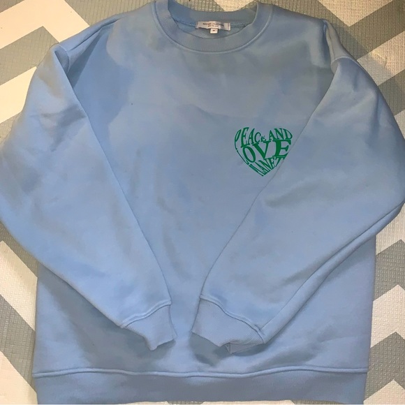 Light Blue Y2K Sweater Galaxy Peace And Love Planet. Size (Medium) - Picture 2 of 4
